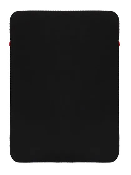 A simple, front-on shot of a black laptop sleeve, isolated on a white background.