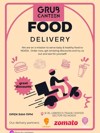 I've partnered with major delivery services like Swiggy and Zomato to bring my food directly to your office or home. My kitchen is open from 9 AM to 11 PM, ensuring you can get a tasty and healthy meal whenever you need it.