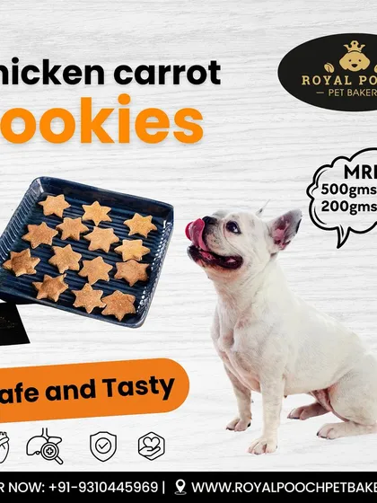 These Chicken Carrot cookies are safe and tasty! This happy pup is licking his lips in anticipation. I price them affordably so that every dog can enjoy a healthy, high-quality snack.