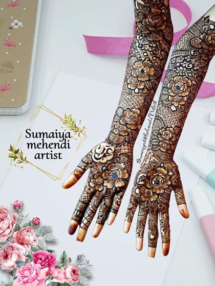 A full coverage floral design that is both bold and delicate. I used a mix of large flowers and smaller buds, with the couple's initials 'S' and 'F' hidden in the design.