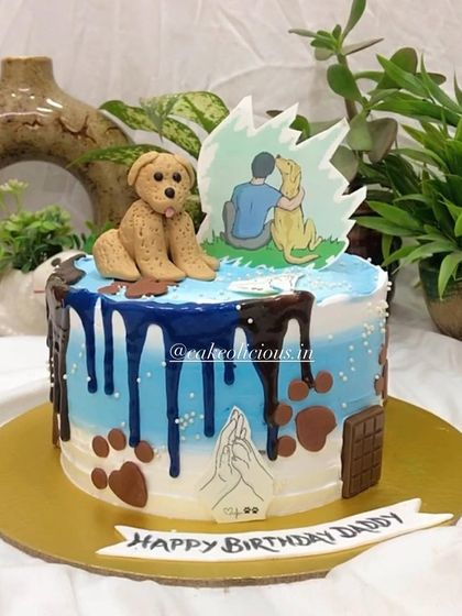 Dogs are not just pets, they are family. I had the chance to create this heartwarming cake for a loving dog parent's birthday, featuring a fondant puppy and a touching illustration.