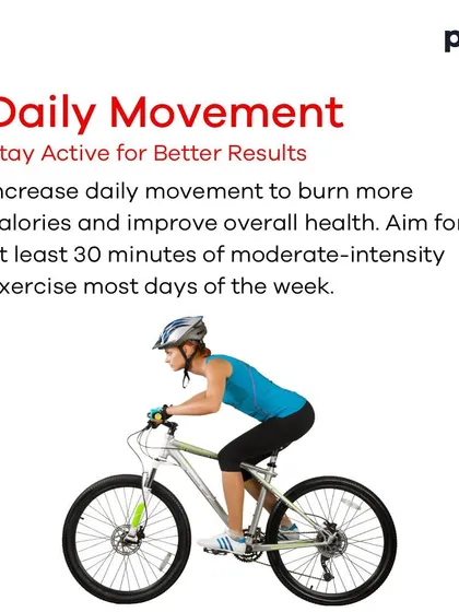 A clear, concise carousel outlining the top five requirements for fat loss. The list includes creating a calorie deficit, incorporating strength training, increasing daily movement, prioritizing protein intake, and being patient.