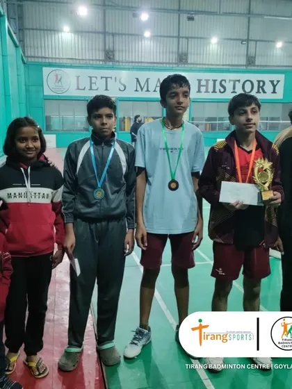 Young participants of the Shuttle Shufflers Badminton Tournament at Goyla Vihar.