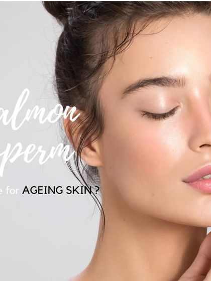 This image poses the question: Is Salmon Sperm therapy a cure for aging skin? This innovative treatment uses DNA repair properties to deeply nourish and rejuvenate the skin for a firmer, radiant look.
