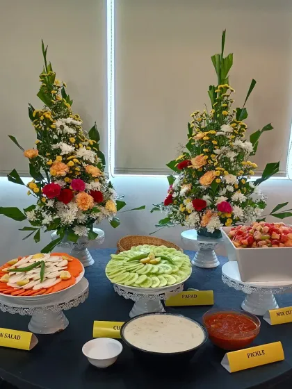 An artfully arranged salad and accompaniments station. We pay close attention to detail, ensuring even the side dishes are fresh, appealing, and beautifully presented.