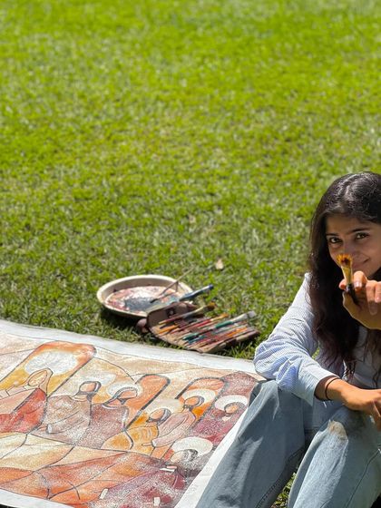 A playful moment while working on my large-scale recreation of "The Last Supper." Taking breaks and finding joy in the process is essential, especially with such a large and detailed project.