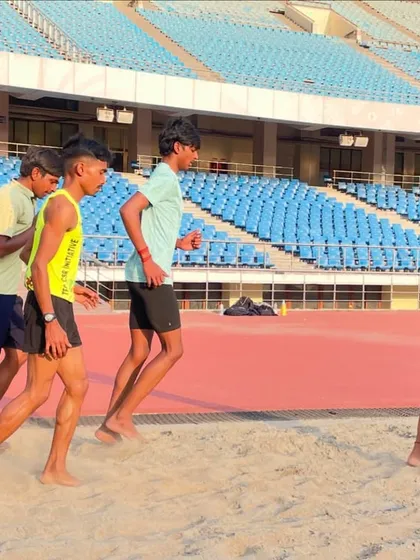 Barefoot running in the sand pit at JLN Stadium is one of our signature drills. This exercise strengthens the small muscles in the feet and ankles, improves natural running form, and reduces the risk of injury.