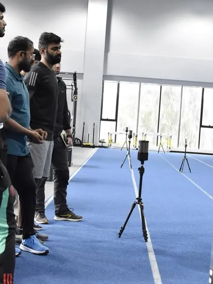We integrate sports science into our coaching education. Here, our Head of Athletic Performance demonstrates the VALD SmartSpeed system, a tool used to accurately measure and improve athlete agility and reaction time.