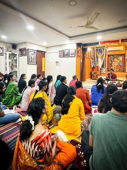 Another view of the participants at the Namba Aathu Katcheri workshop. The mix of students and seasoned listeners creates a wonderful environment for shared learning.