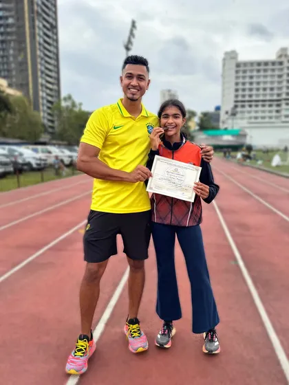 Posing with a champion. Aadhrika Bhandari after her bronze medal win at the CISCE Nationals in Bangalore. Her hard work is an inspiration to our entire team.