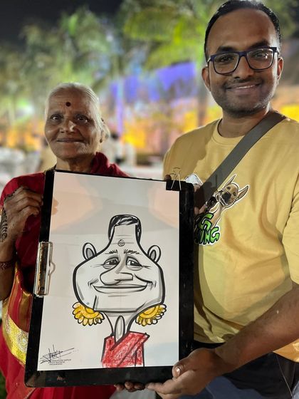It's truly special to draw the eldest family members. This grandmother's portrait was a touching moment at a wedding in Ambegaon, Pune.