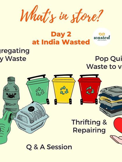 A graphic detailing the activities for Day 2 of our Summer Paathshala, focusing on dry waste, recycling, and the concept of 'waste to value'.