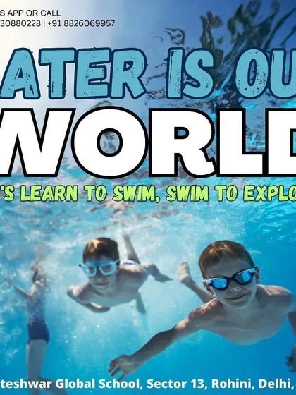 For us, water is our world. This underwater photo shows young swimmers exploring with goggles on, embodying our motto: "Let's learn to swim, swim to explore!"