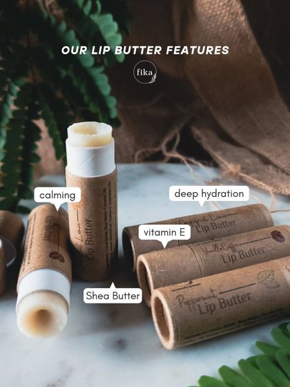 My lip butter features calming Shea Butter, deep hydration from plant oils, and protective Vitamin E. Each butter comes in a plastic-free paper tube, making it good for you and the planet.