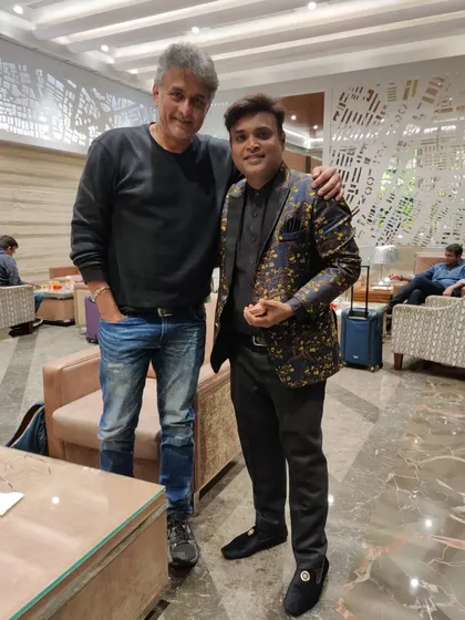 With veteran Marathi actor Ajinkya Dev. It is always an honor to perform for respected figures from the film industry.