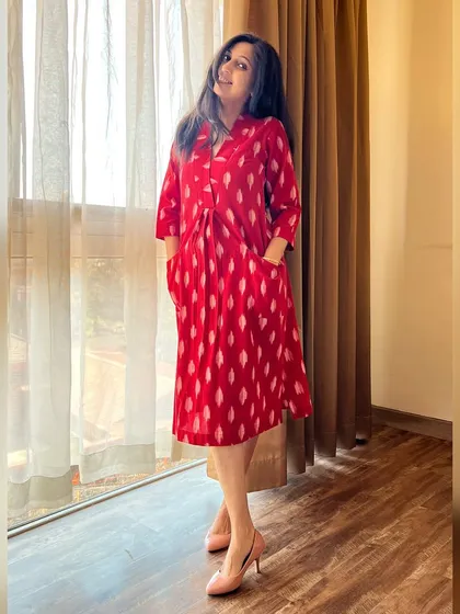 My red Ikat dress-cum-kurta is a piece I am very proud of. It’s comfortable, has a modern silhouette, and showcases the beauty of handloom textiles.