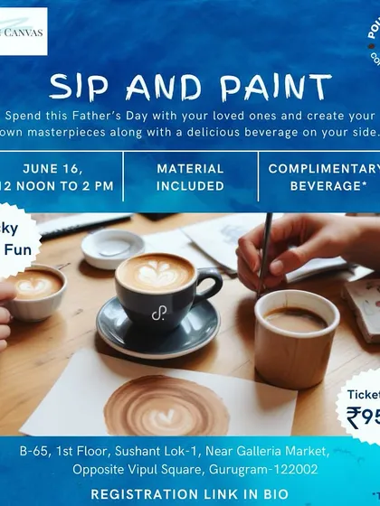Our Father's Day sip and paint poster, inviting families to create masterpieces together over a delicious beverage.