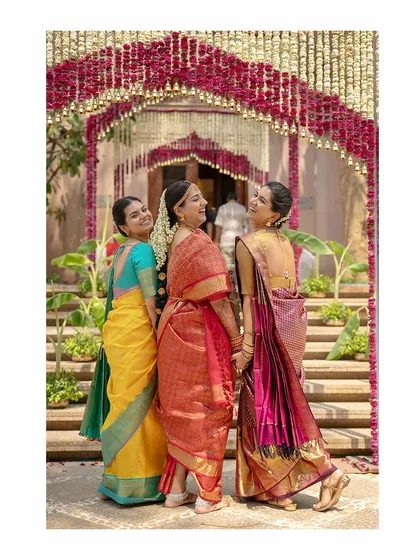 There's nothing like the joy of getting ready with your closest friends. I had the pleasure of draping this bride and her bridesmaids, coordinating their looks to create this beautiful, happy moment at the wedding venue.