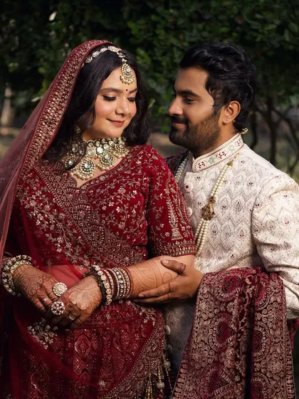 A beautiful portrait of the couple. My approach to bridal makeup ensures it complements the entire wedding aesthetic, looking romantic and beautiful in professional photos you will cherish forever.