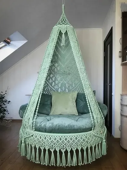 A beautiful mint green swing that adds a fresh and calming feel to the room. We can make this in any size and color you need.
