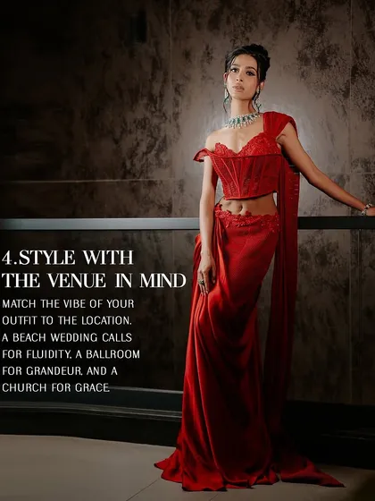 My styling advice: always style with the venue in mind. A ballroom calls for grandeur, while a beach wedding calls for fluidity. Your outfit should match the energy of the location.