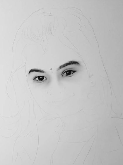 A progress shot of a young girl's portrait.