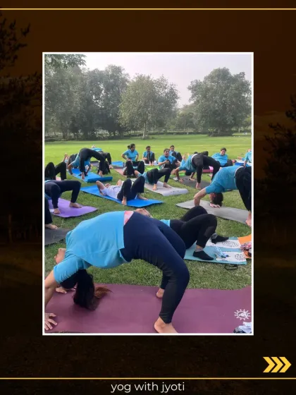 An outdoor class practicing Chakrasana (Wheel Pose), a powerful backbend that opens the heart and builds strength.