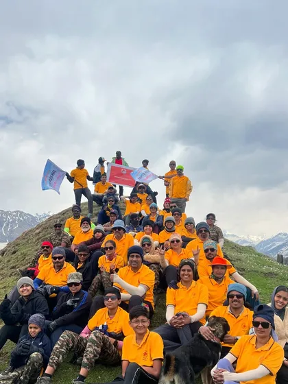 Another group shot from the successful Chandrakhani Pass trek, with everyone proudly wearing their team t-shirts.