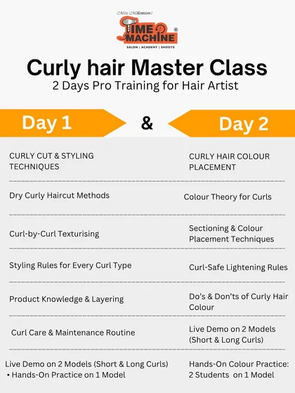 A detailed breakdown of our two-day curly hair masterclass curriculum, covering everything from dry cutting techniques to color theory for curls.