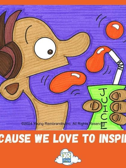 We love to inspire. This cartoon of a character enjoying a bubbly drink is full of energy and fun, reflecting the positive and inspiring atmosphere of our classes.