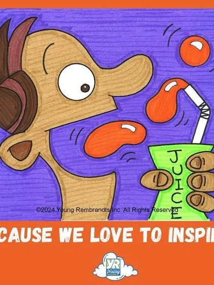 We love to inspire. This cartoon of a character enjoying a bubbly drink is full of energy and fun, reflecting the positive and inspiring atmosphere of our classes.