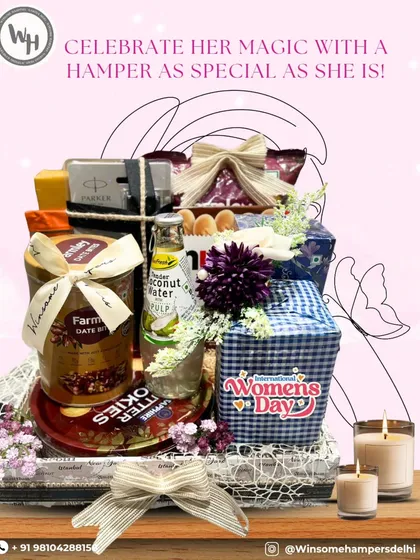 Celebrate her magic with a hamper as special as she is. This Women's Day hamper is packed with gourmet snacks, a refreshing drink, and other thoughtful goodies.