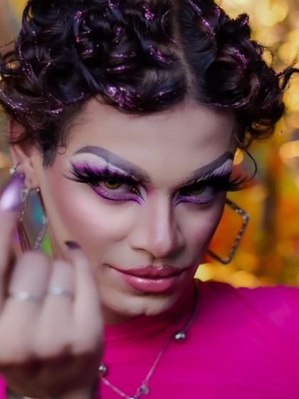 A direct and engaging portrait that captures the essence of drag artistry.