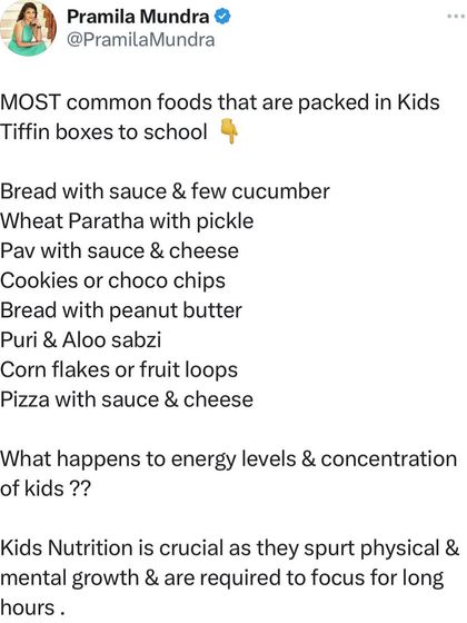 Many common tiffin box items like bread with sauce, paratha with pickle, or fruit loops are high in simple carbs. These foods can cause energy crashes and affect a child's concentration in school.