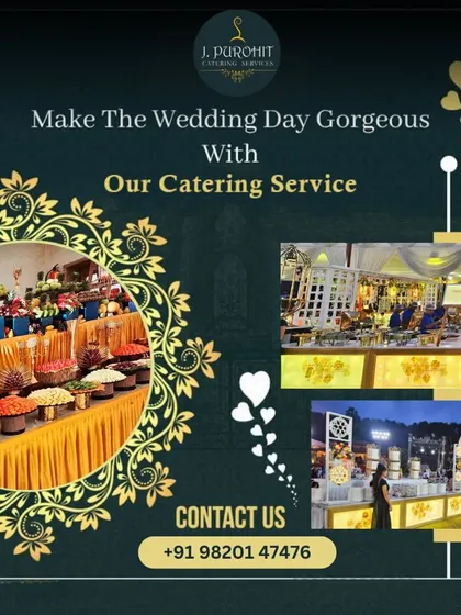 This graphic highlights my wedding catering services, featuring images of my grand buffet setups and elegant counter designs that make any wedding day gorgeous.