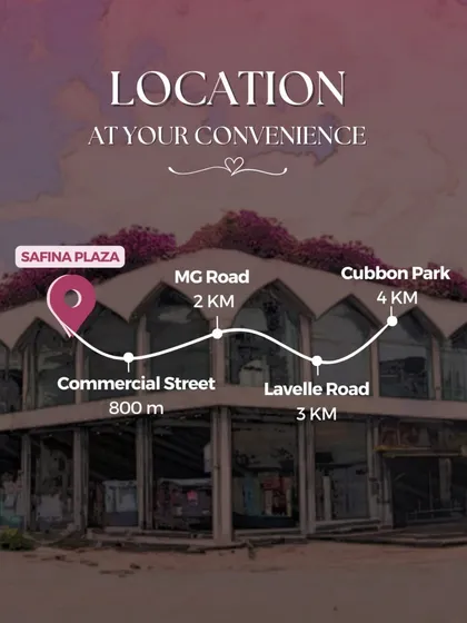 Our location at your convenience. This map shows our proximity to key Bangalore landmarks like Commercial Street, MG Road, and Cubbon Park.