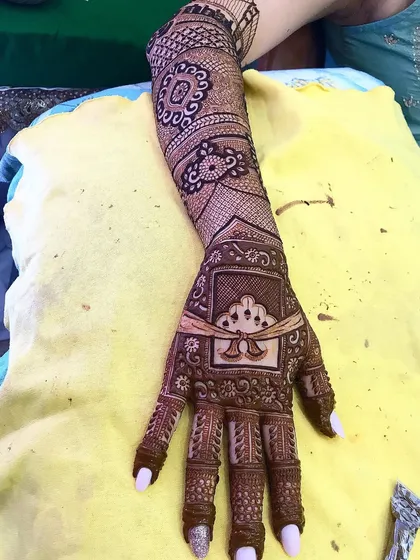 A close-up of a single hand, showing the detail and precision in every line and dot.