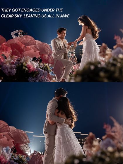 The magical proposal moment during the engagement ceremony in Bahrain. We create the perfect setting for these once-in-a-lifetime memories.