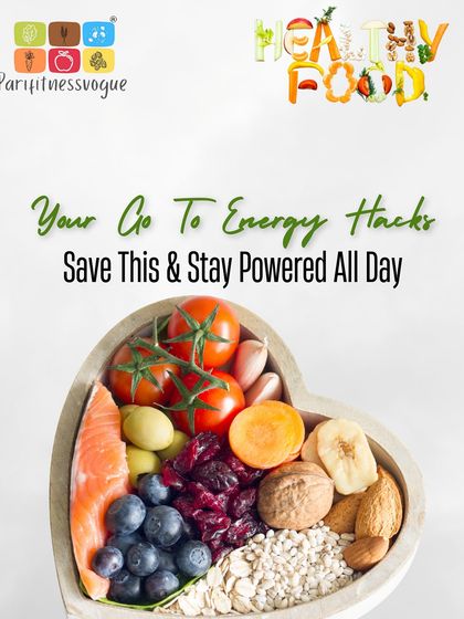 This heart-shaped bowl filled with healthy foods represents my go-to energy hacks. Eating a mix of fruits, nuts, and whole foods will keep you powered all day long.