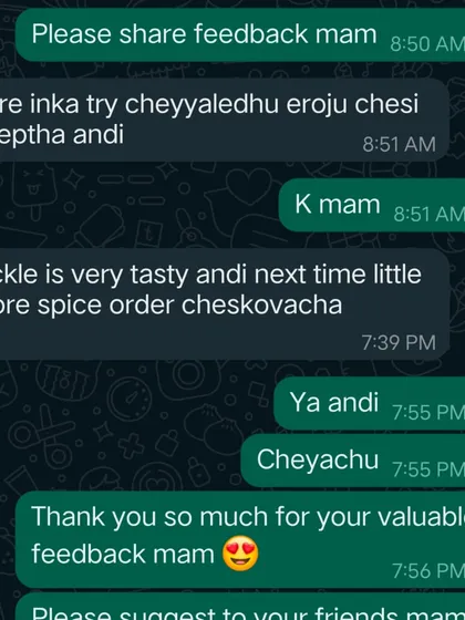 This customer found the pickle very tasty and asked if they can order it with more spice next time. Of course, you can. I can always adjust the spice to your preference.