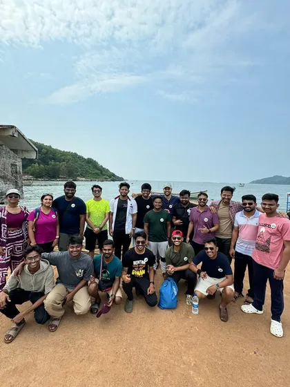 A group photo at the port before heading out for a boat ride in Gokarna.