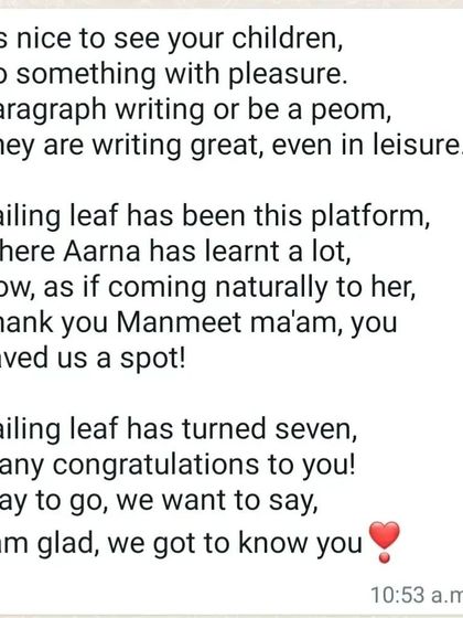 A parent beautifully captures the essence of my workshops in a poem, celebrating that her child now writes with pleasure, even in leisure. This is the natural love for expression I hope to inspire.