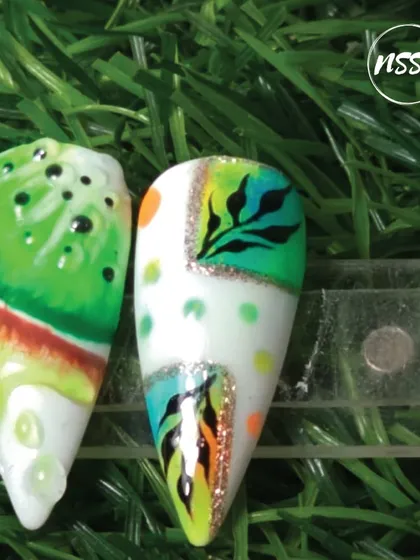 A vibrant and abstract design combining gradients, dots, and leaf patterns. This student work is a great example of creative expression.
