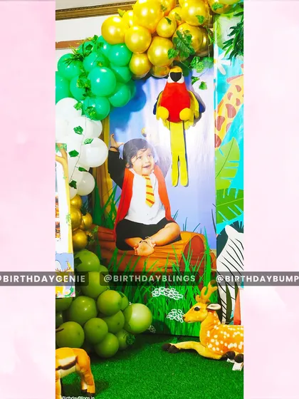 This close-up shows how I integrate the birthday child's photo into the main backdrop for a truly personalized touch.