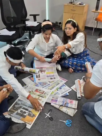 Even in an office setting, we can create powerful team connections. This is from an in-house workshop for a real estate client, where we used simple, activity-based training to foster collaboration between departments like HR, Finance, and Strategy.