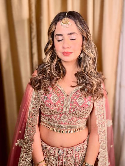 A close-up of the soft, neutral eye makeup.