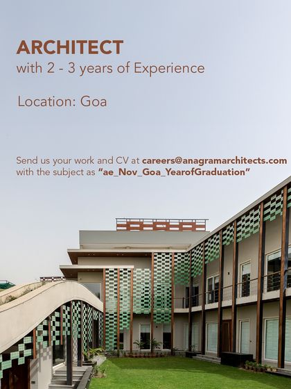 We are looking for an Architect with 2-3 years of experience for our Goa office. The image showcases one of our modern residential projects with a distinctive green and white checkered facade.