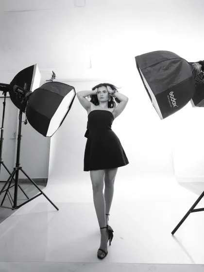 Another angle from the same behind-the-scenes set, showing how I direct models to interact with the space and lighting to get dynamic shots.