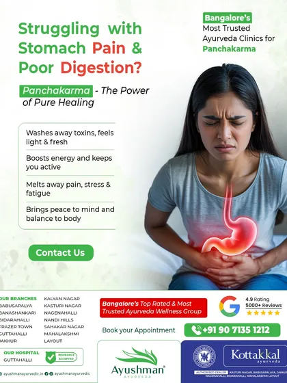 If you are dealing with chronic stomach pain, bloating, or poor digestion, our Panchakarma therapy can help. This natural detoxification process is designed to wash away deep-seated toxins, improve metabolic function, and restore balance to your digestive system for lasting relief.