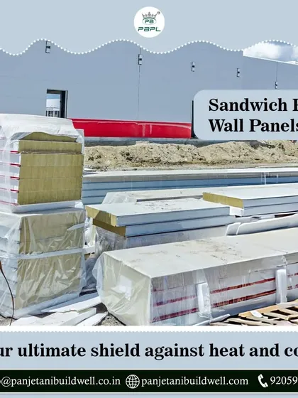 Stacks of our sandwich PUF wall panels ready for installation at a construction site. These panels serve as the ultimate shield against heat and cold, providing excellent thermal insulation for any building.